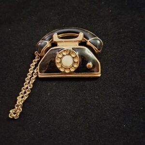 Trifari Vintage Style Gold and Black Telephone Brooch